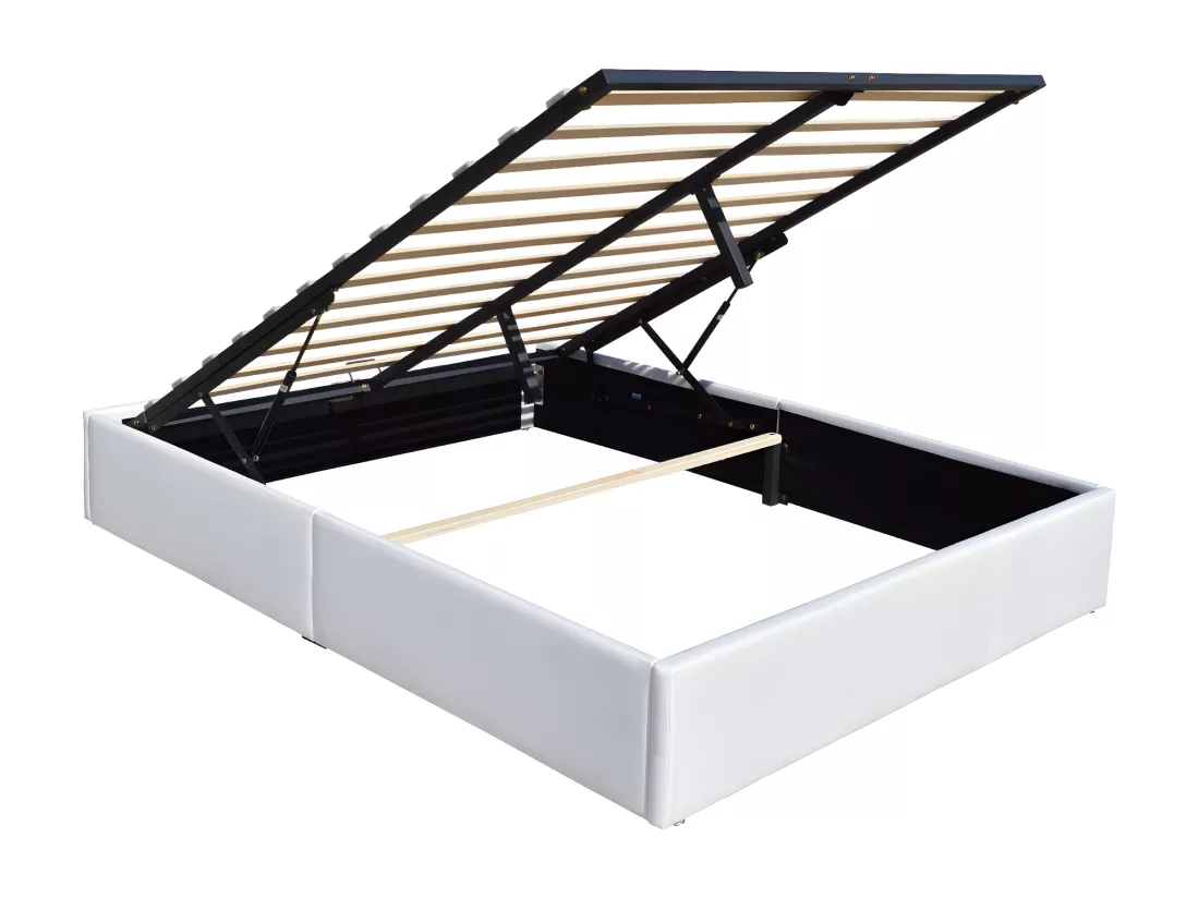 Nuits D'or Solide Lit Coffrer Blanc pour Matelas 140x200 cm - 14 Lattes - Manon + Pieds - Montage Rapide et Facile - rev