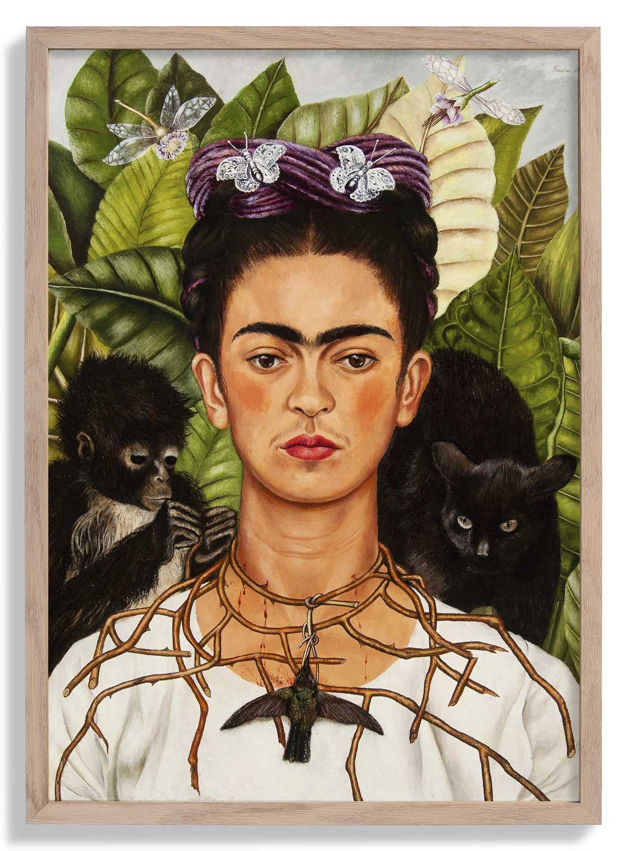 Selbstporträt mit Dornenhalskette und Kolibri von Frida Kahlo