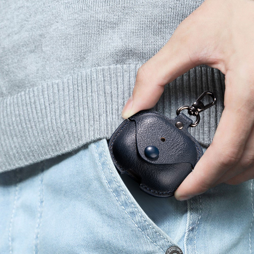 AirPods 4 Leder Case Schutzhülle mit Karabinerhaken - Schwarz