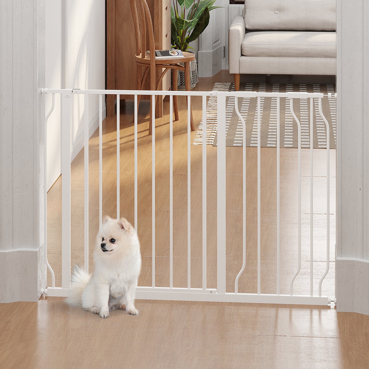 PawHut veiligheidshek, 115L x 3B x 76H cm, staal, ABS, wit