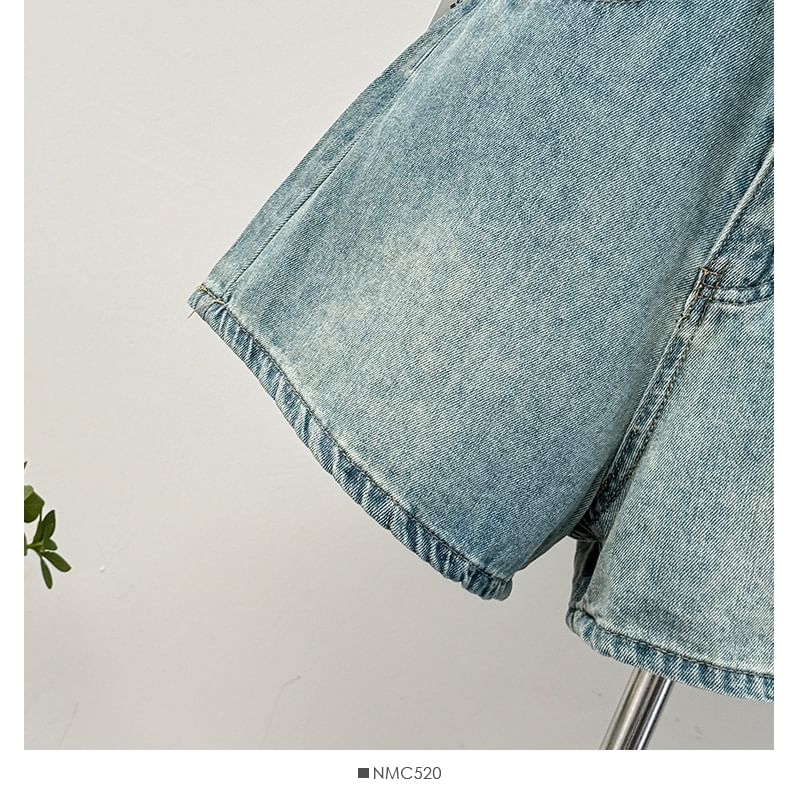 Lemongrass - Gewassen denim shorts met hoge taille