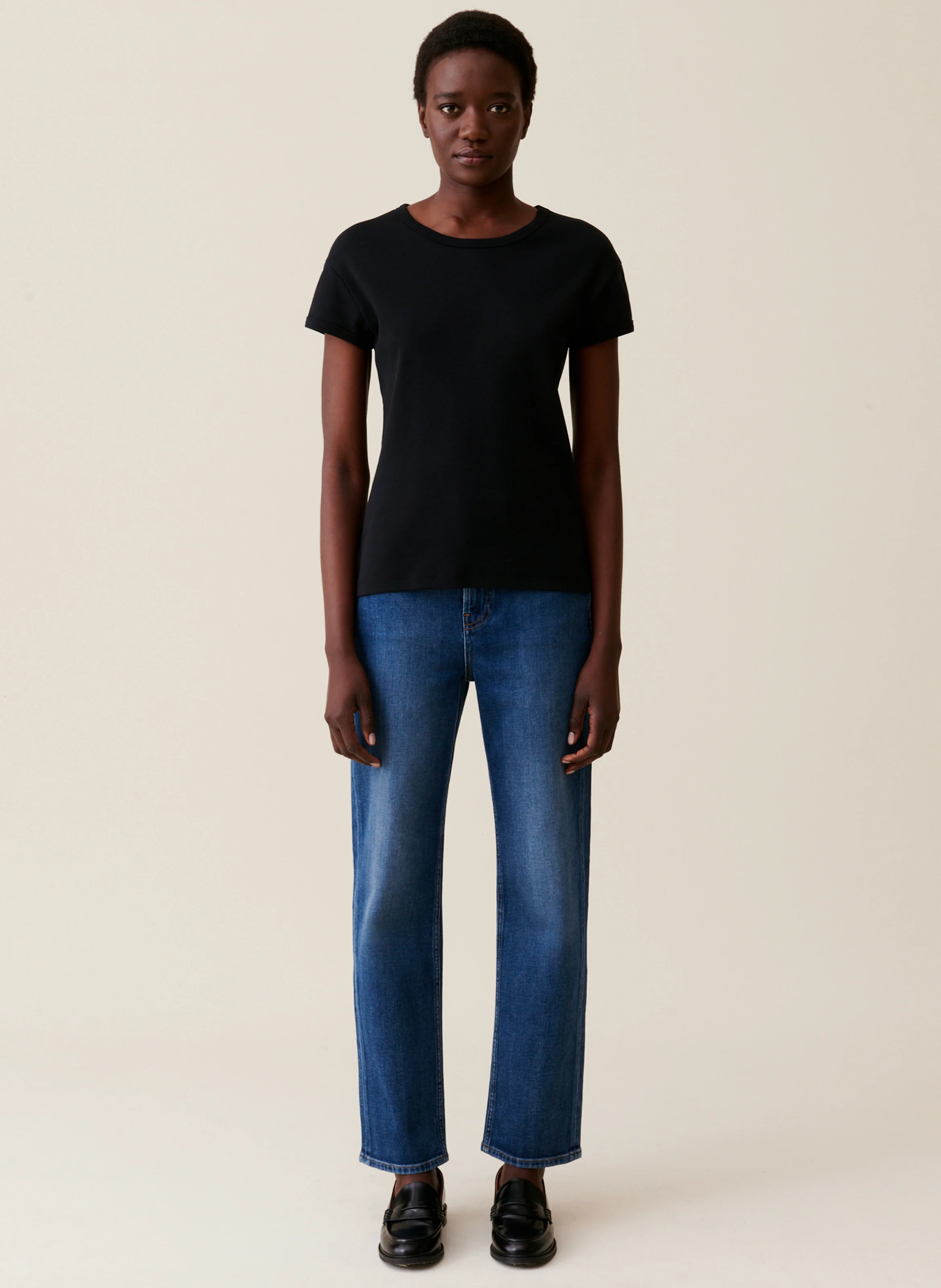 Tee-shirt col rond en coton | Noir