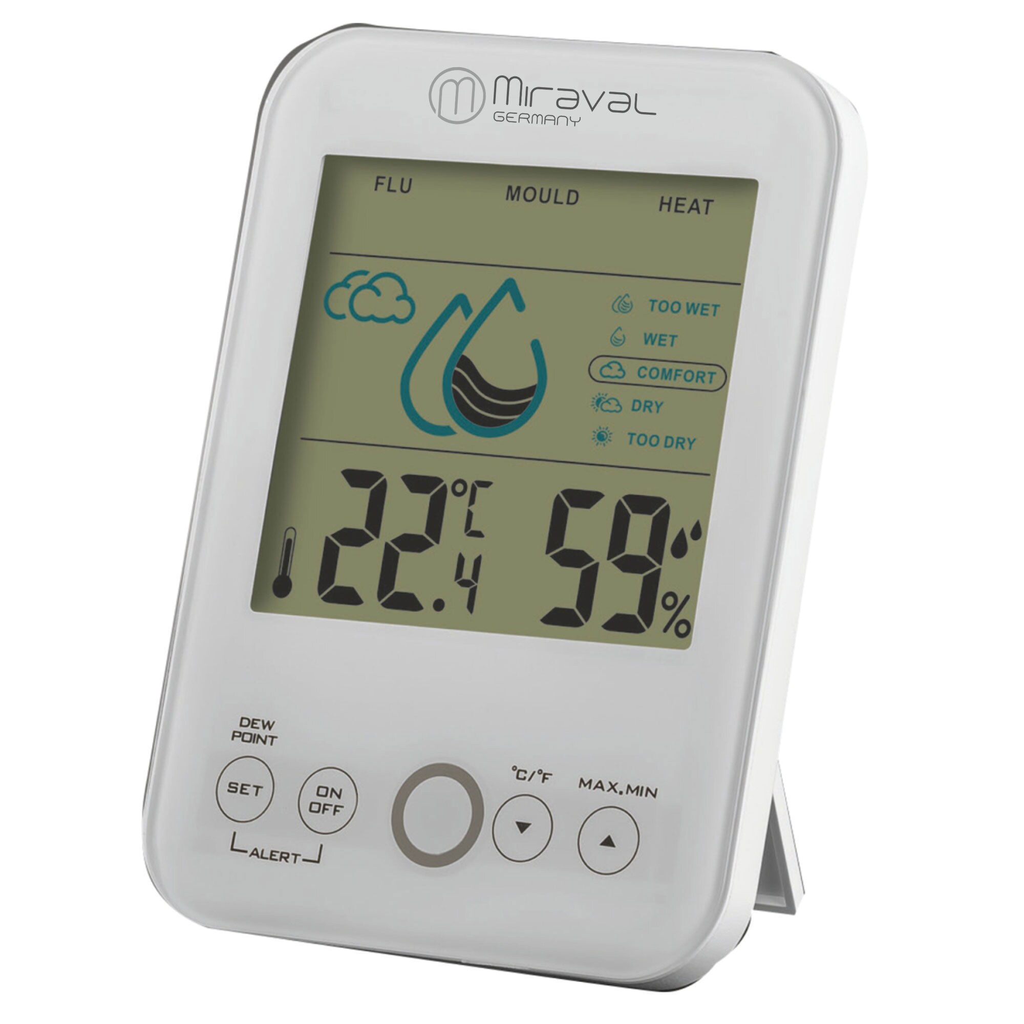 MiravalRaumklimastation Schimmelwarner 5 Stufen Lüftungsempfehlung Hygrometer Temperaturstation