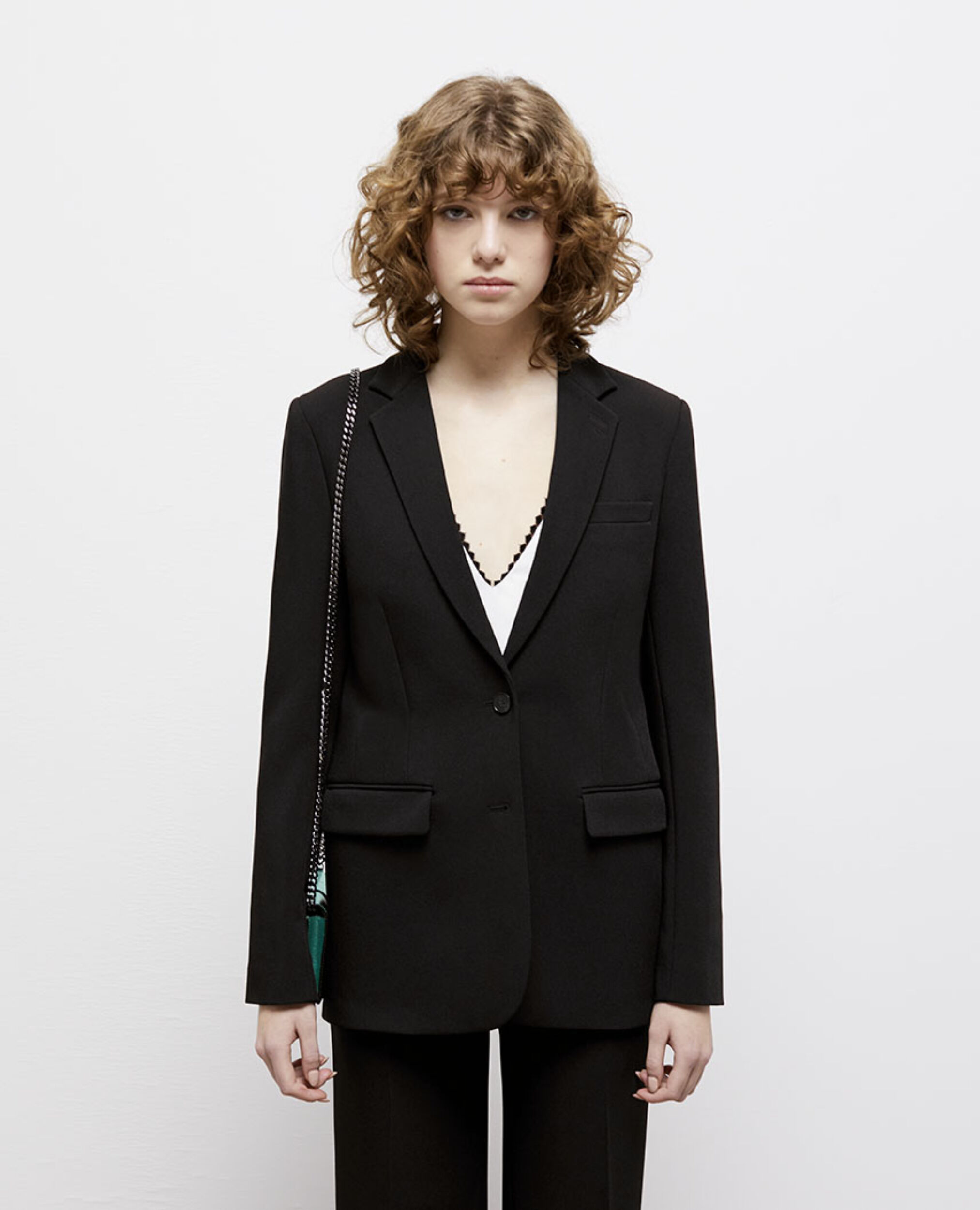 Veste tailleur noire en crêpe