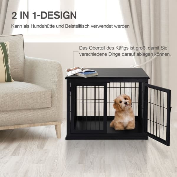 Hundehus Med Bordflate, Smådyrbur For Innendørs Bruk, Mdf Metall, Svart, 81X58,5X66 Cm