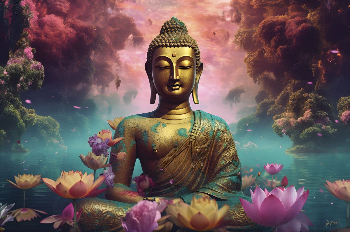 Glasschilderij Gouden Boeddha 080120BS-634B120 x D0.4 x H80 cm