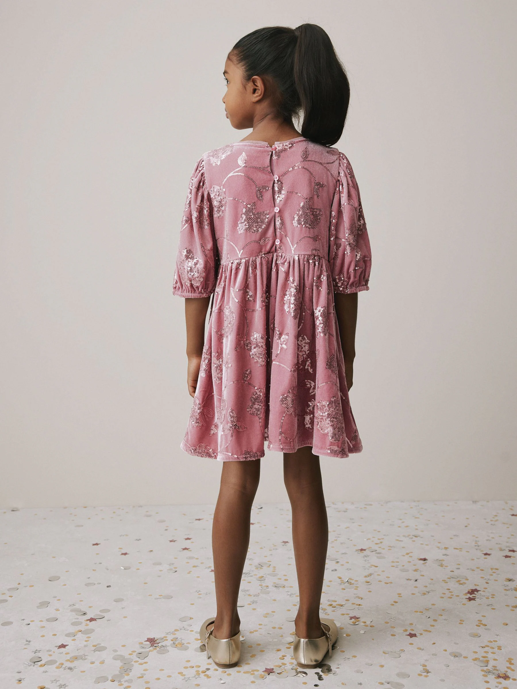 Roze - Jurk van velours met lovertjes (3-16jr)