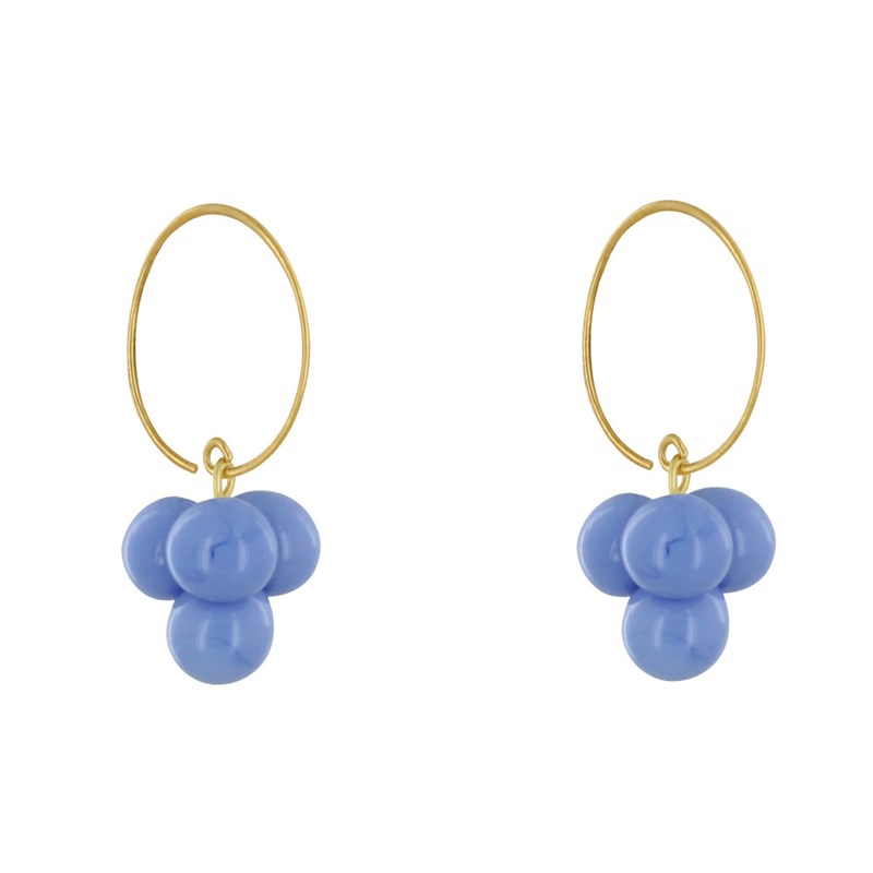 Boucles d'Oreilles Créoles Laiton et Bouquet de Perles de Verre