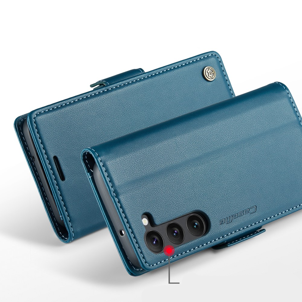 Samsung Galaxy S23 Leder Tasche Flip Wallet Etui mit Kartenfächern Litchi Look (RFID Schutz) - Blaugrün