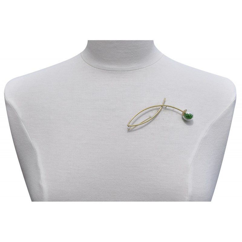 Broche Double Tiges Laiton Bulle Pâte de Verre