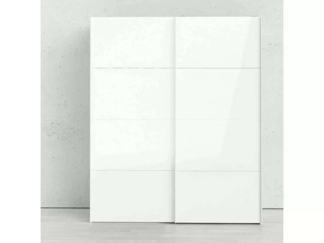 Garde-robe 2 portes London, Meubles de chambre, Penderie de plain-pied, Placard à vêtements, 182x62 h220 cm, Blanc brillant