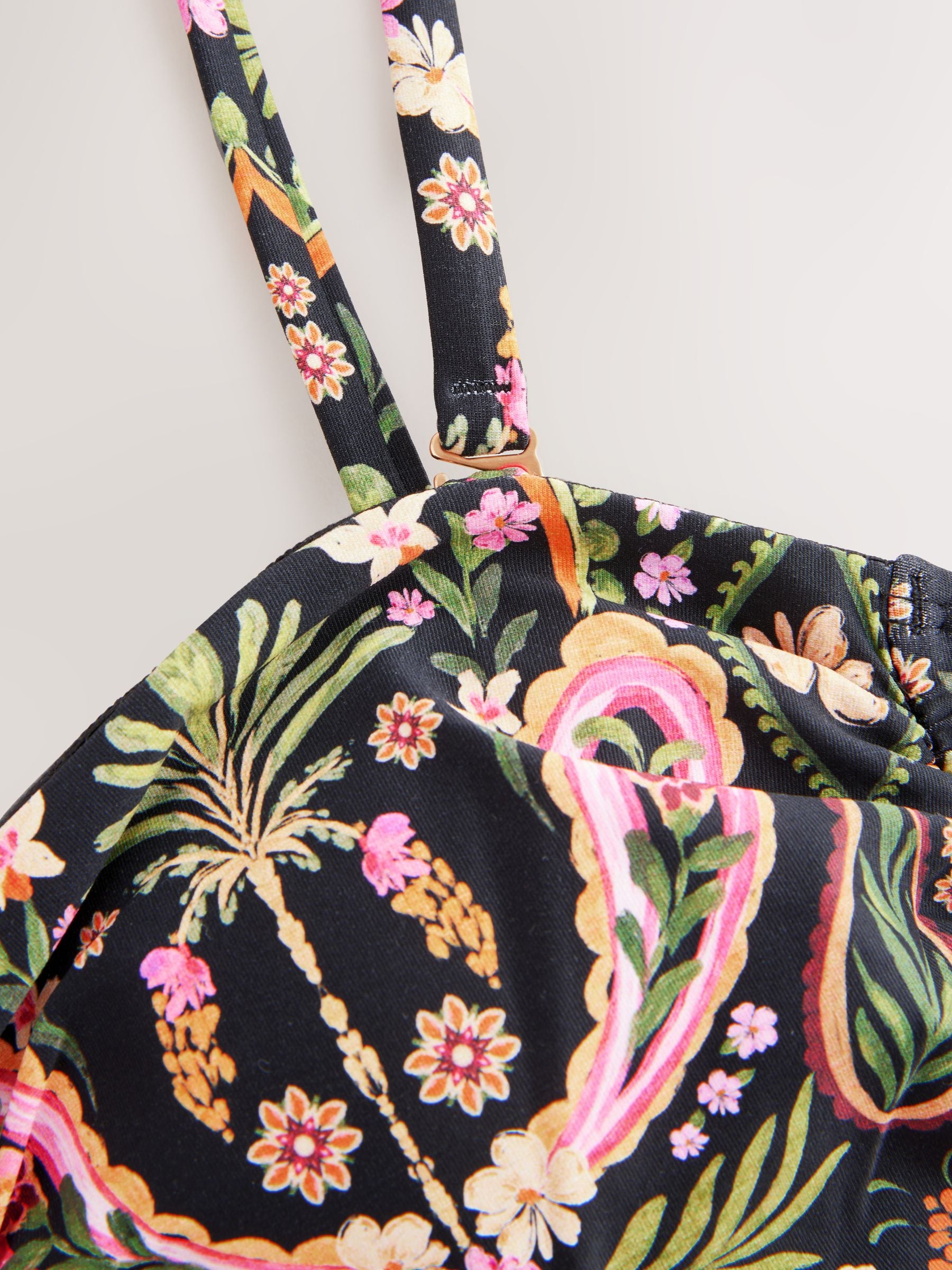 Zwart/Roze paisley - Vormgevend bandeaubadpak met buikcorrectie