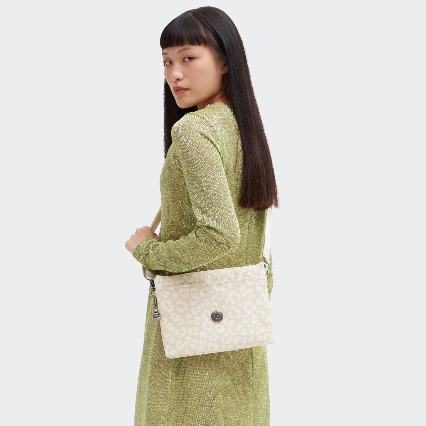 RIRI L Grand sac à bandoulière ajustable amovible - White Cheetah J