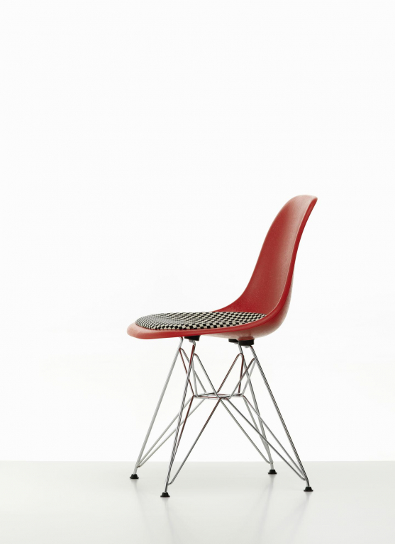 Vitra Eames DSR stoel fiberglass vast zitkussen, classic red