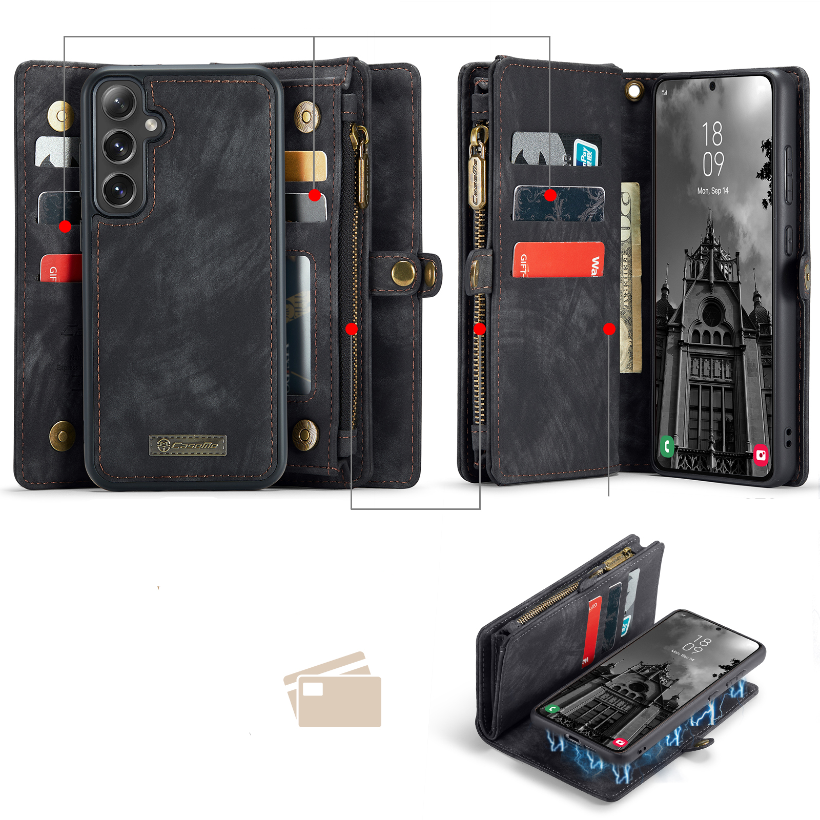 Samsung Galaxy S24 FE 2in1 Leder Tasche   Magnet Hardcase Karten Etui - Schwarz
