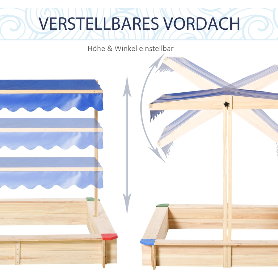Outsunny Sandkiste mit verstellbarem Dach naur, blau