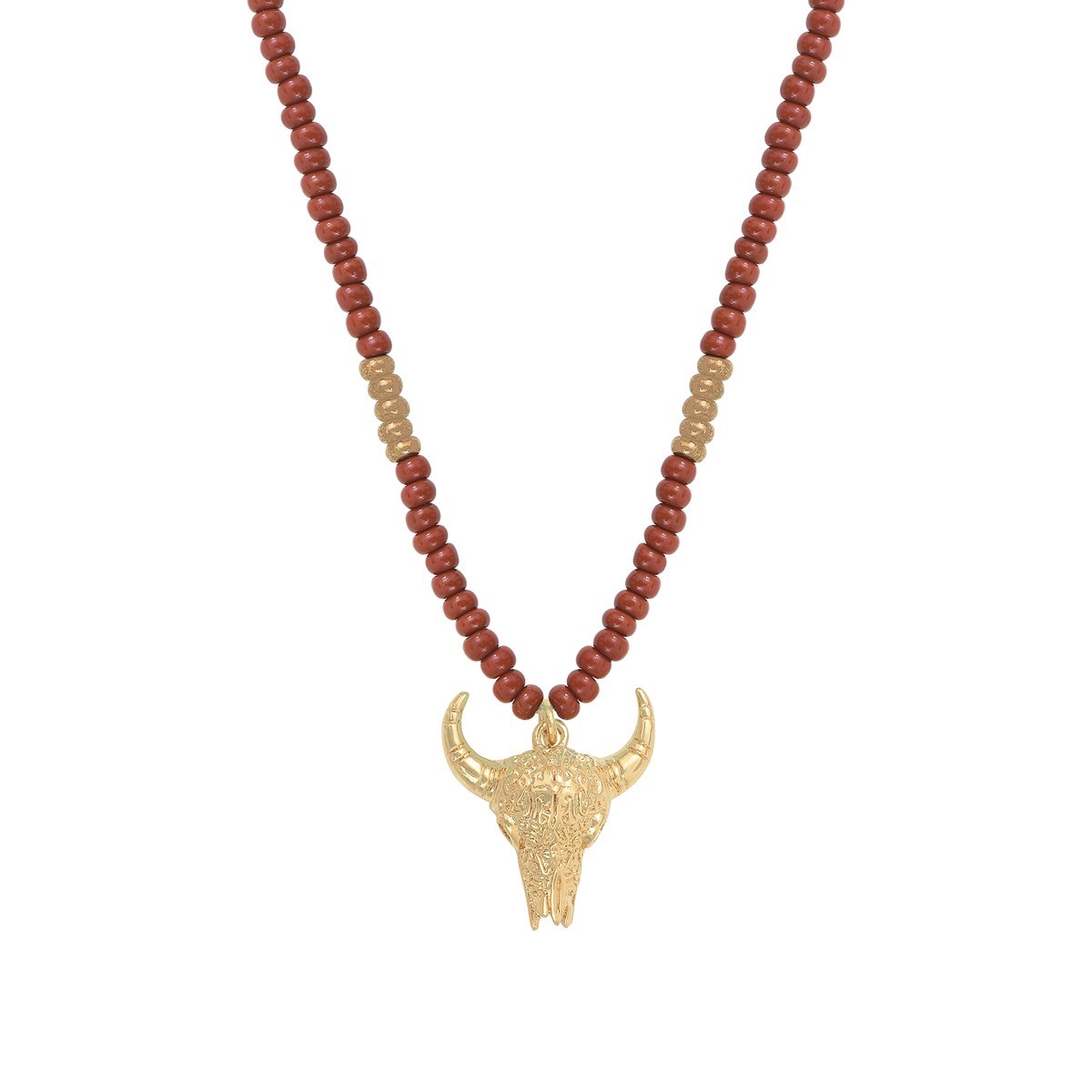 Collier perles terre de sienne taureau or fin 24k ARIZONA