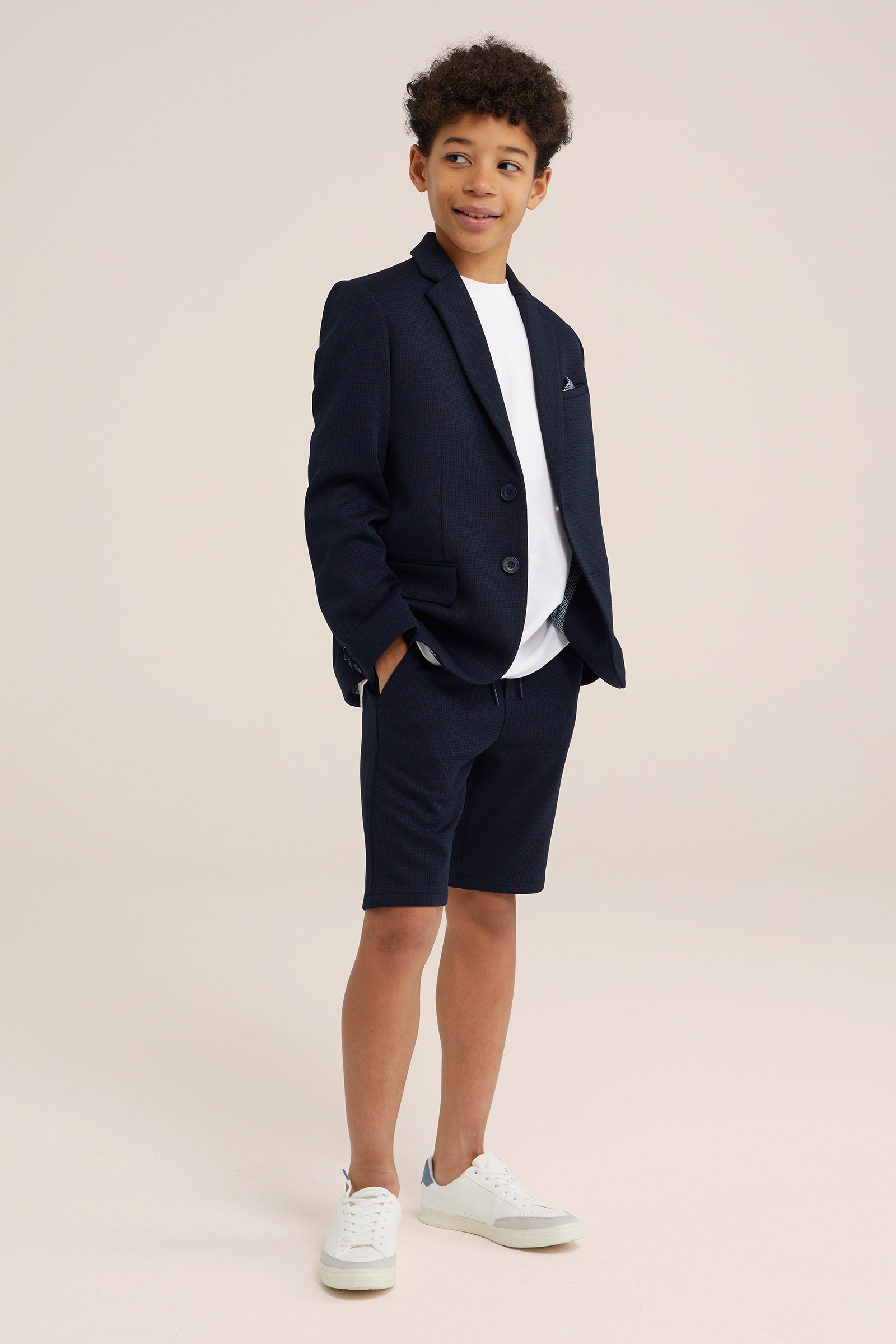 Jongens slim fit short met structuur WE Fashion Donkerblauw
