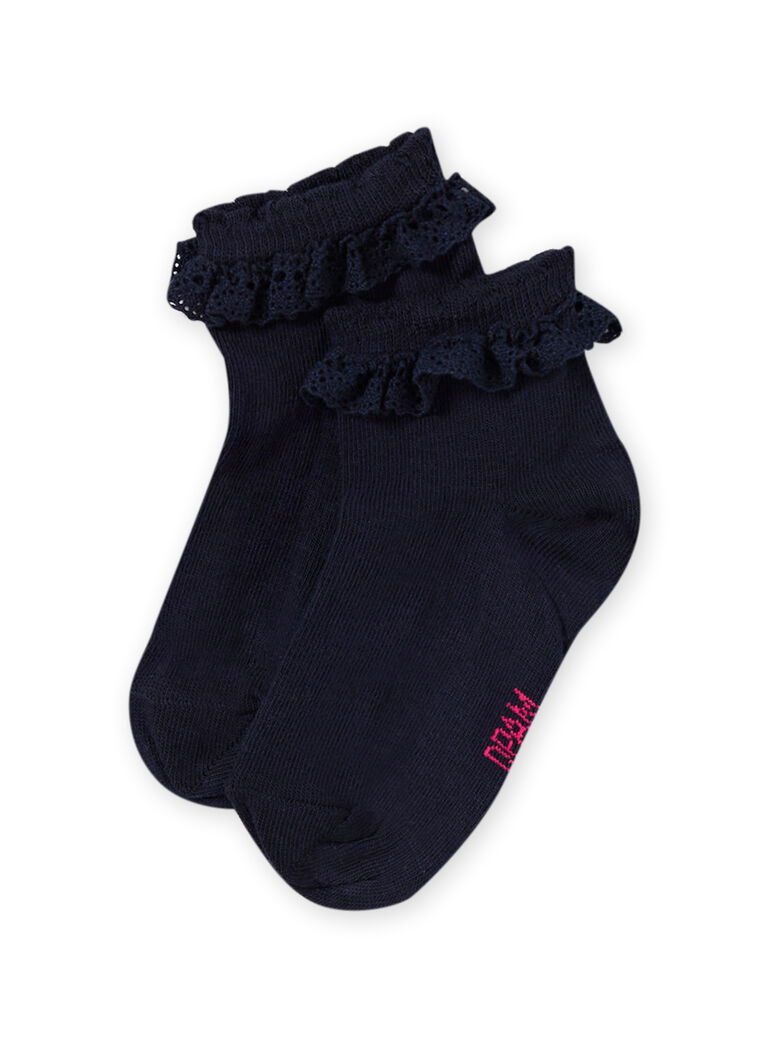 Chaussettes bleu nuit détail dentelle enfant fille