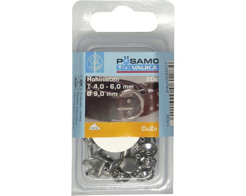Holle klinknagel Pösamo Ø 9 mm messing 4-6 mm 20 stuks