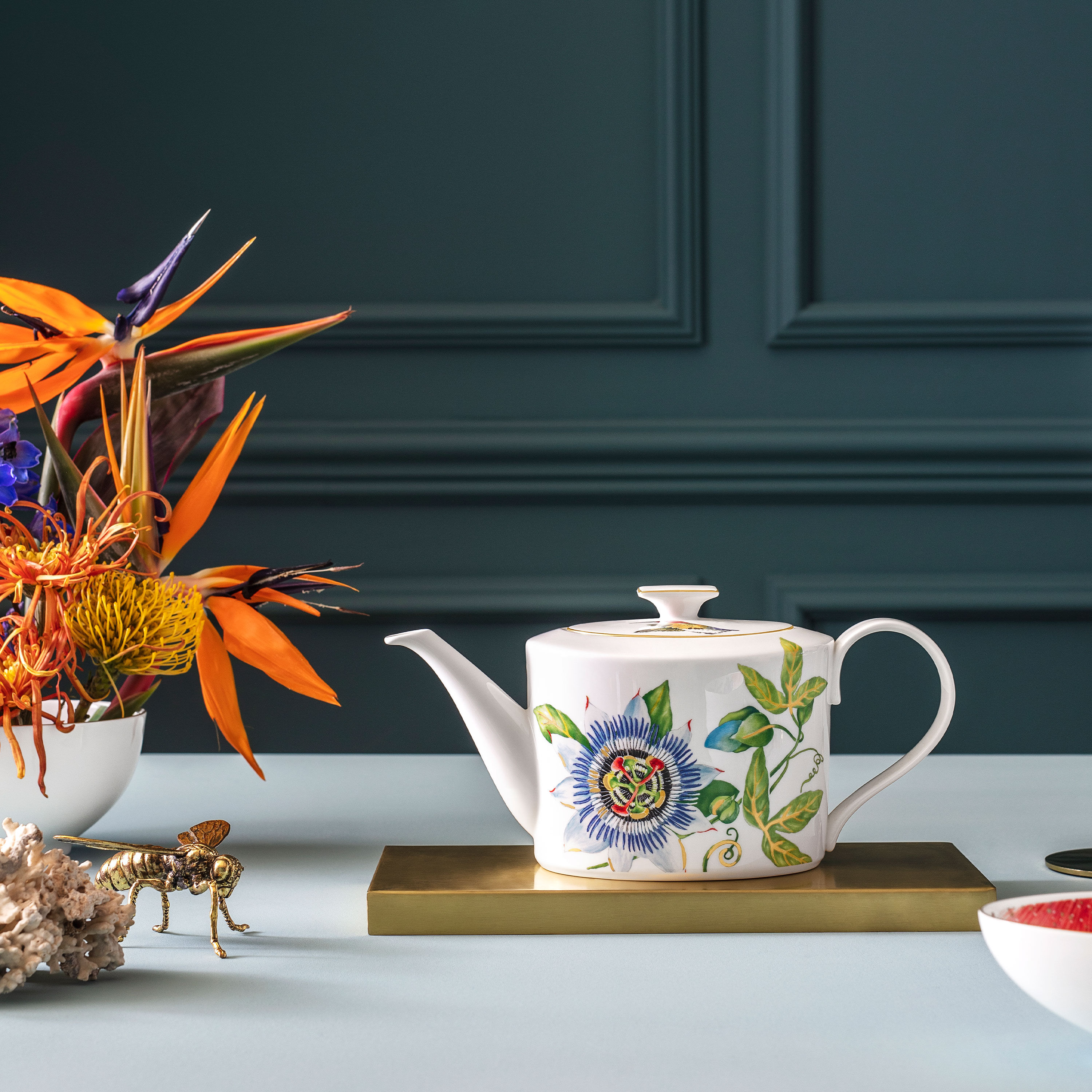Amazonia Teapot Multi-colored, 40.6 oz, Premium Bone Porcelain