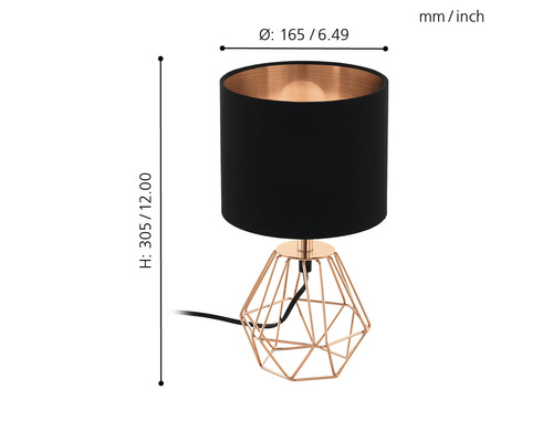 Tafellamp, 1-lichts, H 30,5 cm, Carlton zwart/koper