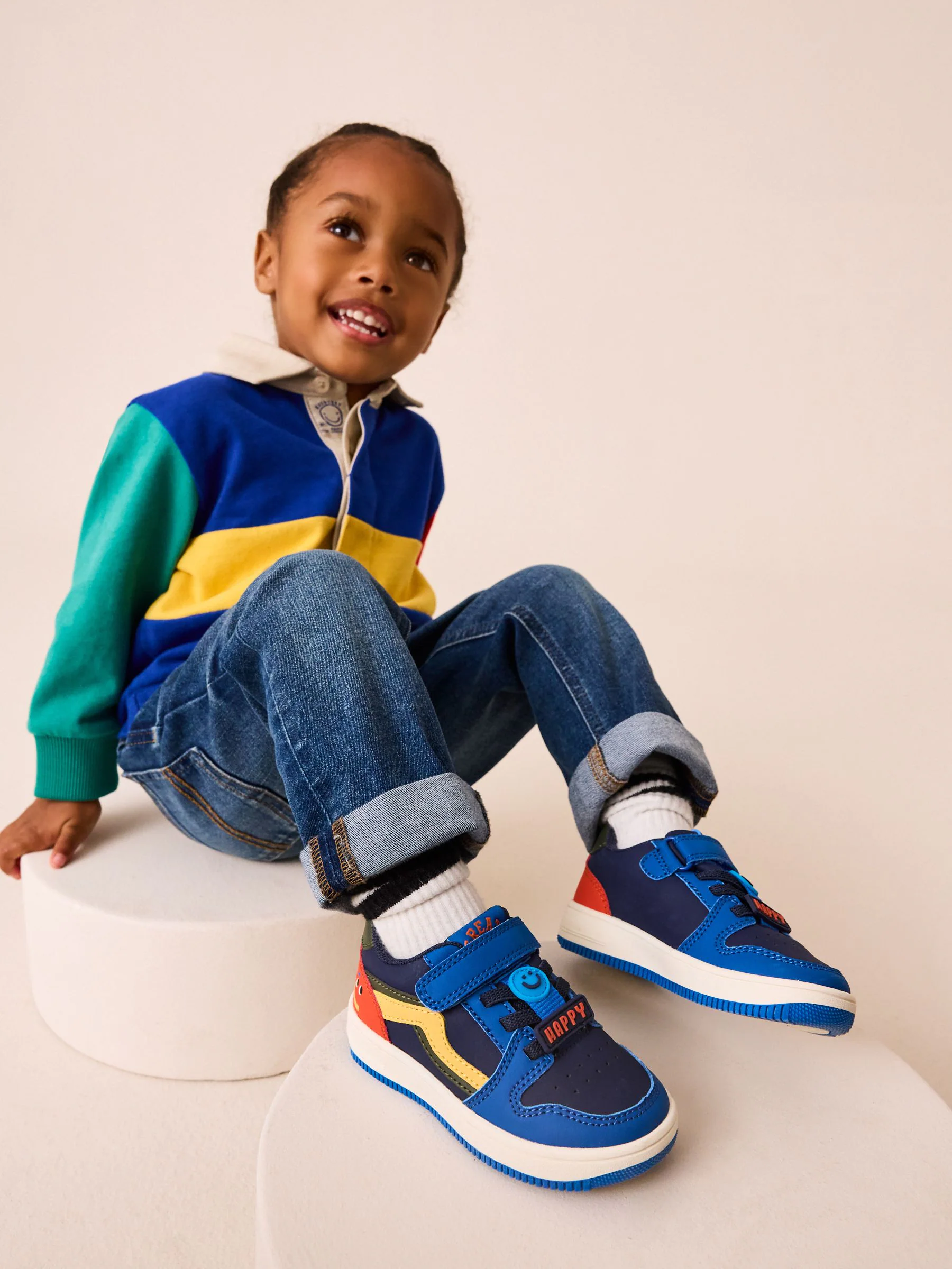 Donkerblauw - Sneakers met klittenbandsluiting en elastische veters