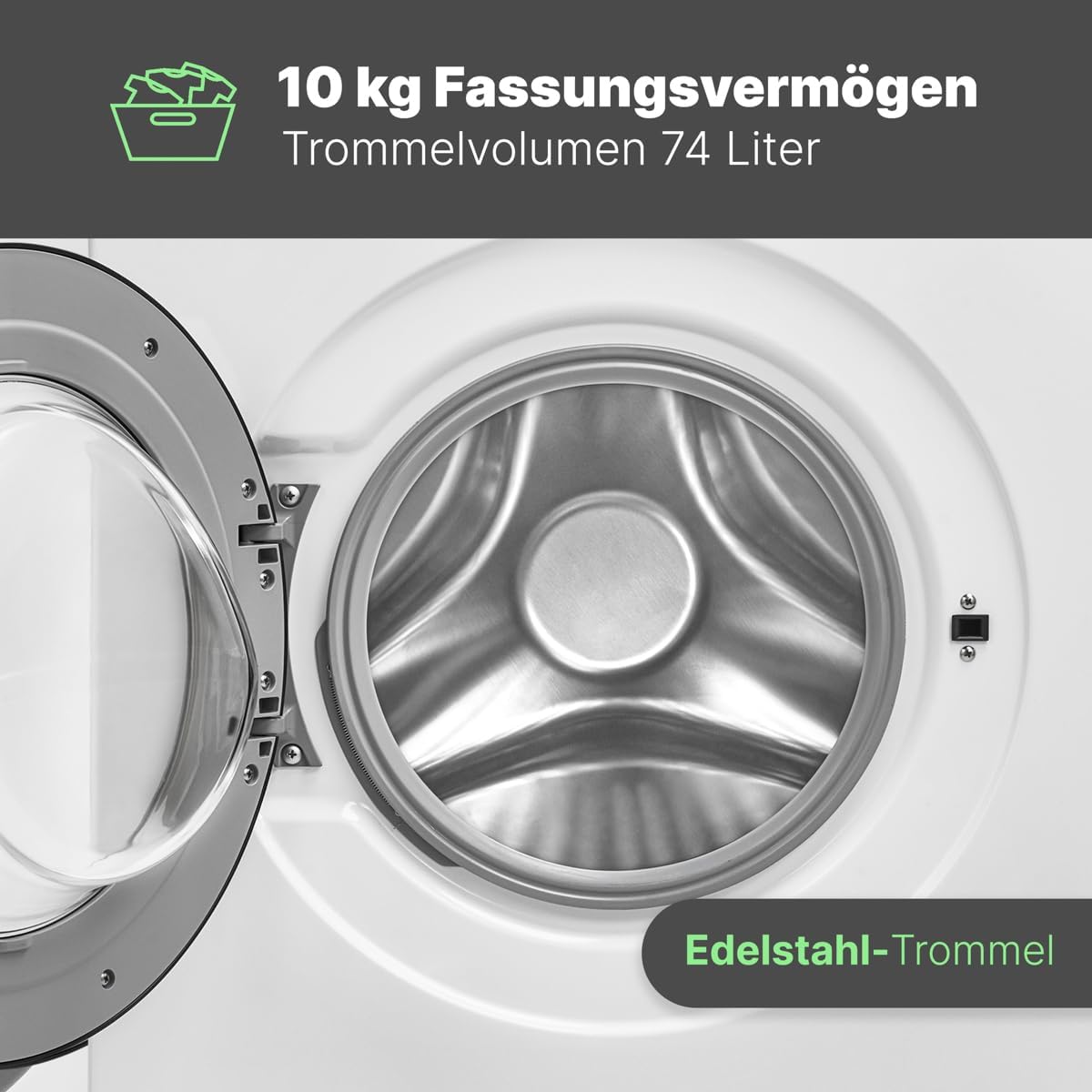 Bomann® Waschmaschine 10kg | max. 1400 U/min | 16 Programme | Bürstenloser DC-Motor: effizient, leise und langlebig | Endzeitvorwahl | Zulaufschlauch-Sicherheitssystem | Washing Machine | WA 7111