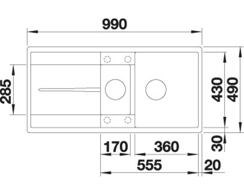 Blanco METRA 6 SF spoelbak, 990 x 490 mm, antraciet, 519113, 1 bak, met afdruiprek en kleine bak, bak rechts