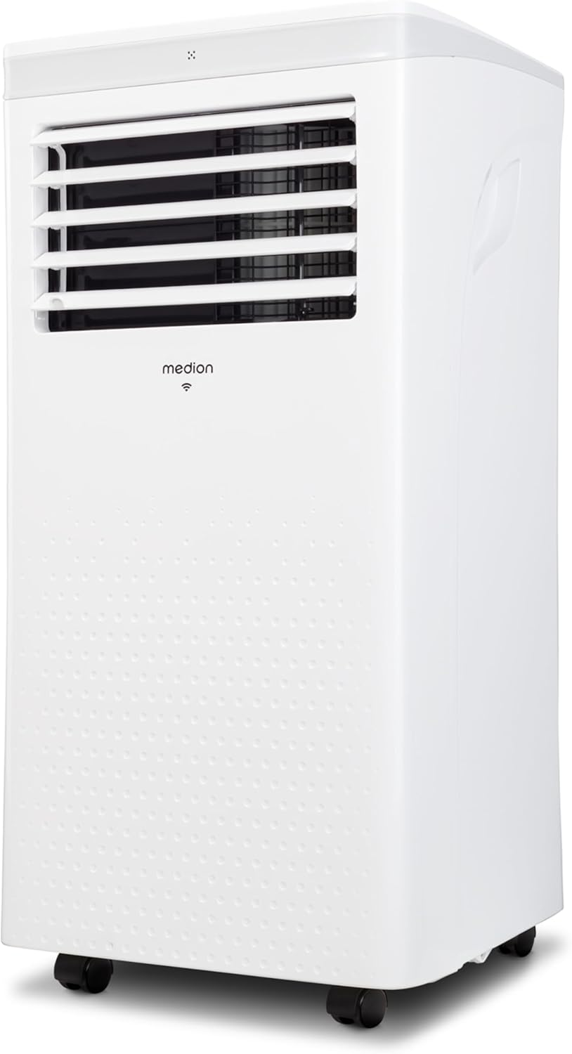 MEDION P702 (MD 37737) Smarte Mobile Klimaanlage mit Abluftschlauch (inkl. Fensterabdichtung, 3in1, bis 25qm, 7.000 BTU, Kühlen, Entfeuchten, Ventilieren, App- und Sprachsteuerung, Schlafmodus
