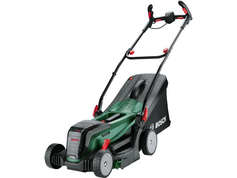 Bosch Akku-Rasenmäher UniversalRotak 2x18V-37-550 Kit (2 x Kraftvolles Mähen und bequeme Grasschnittsammlung für mittelgrosse bis grössere Rasenflächen