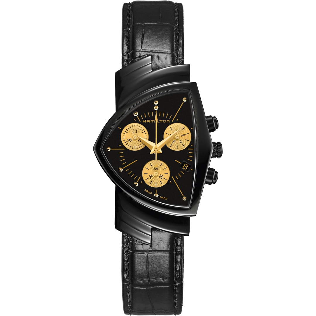 Hamilton Shaped Ventura Chrono Quartz Black & Gold
