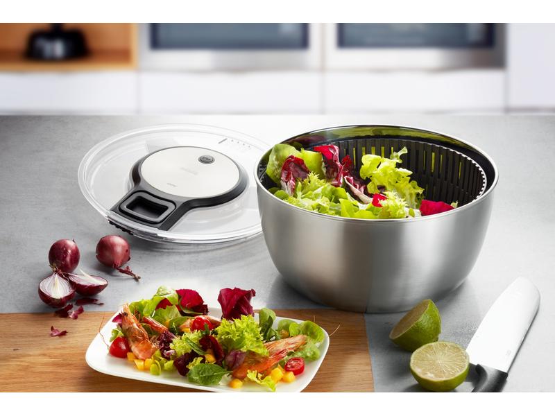 GEFU Salatschleuder Speed Wing 27 cm, Schwarz/Silber matt Schleuder für Salat