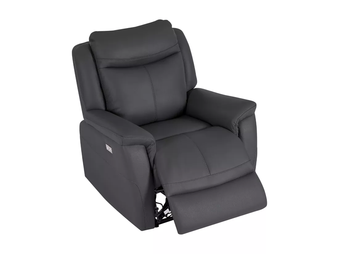 Canapé 3 places 2 places et fauteuil relax électrique en cuir de vachette gris anthracite NOMAJO