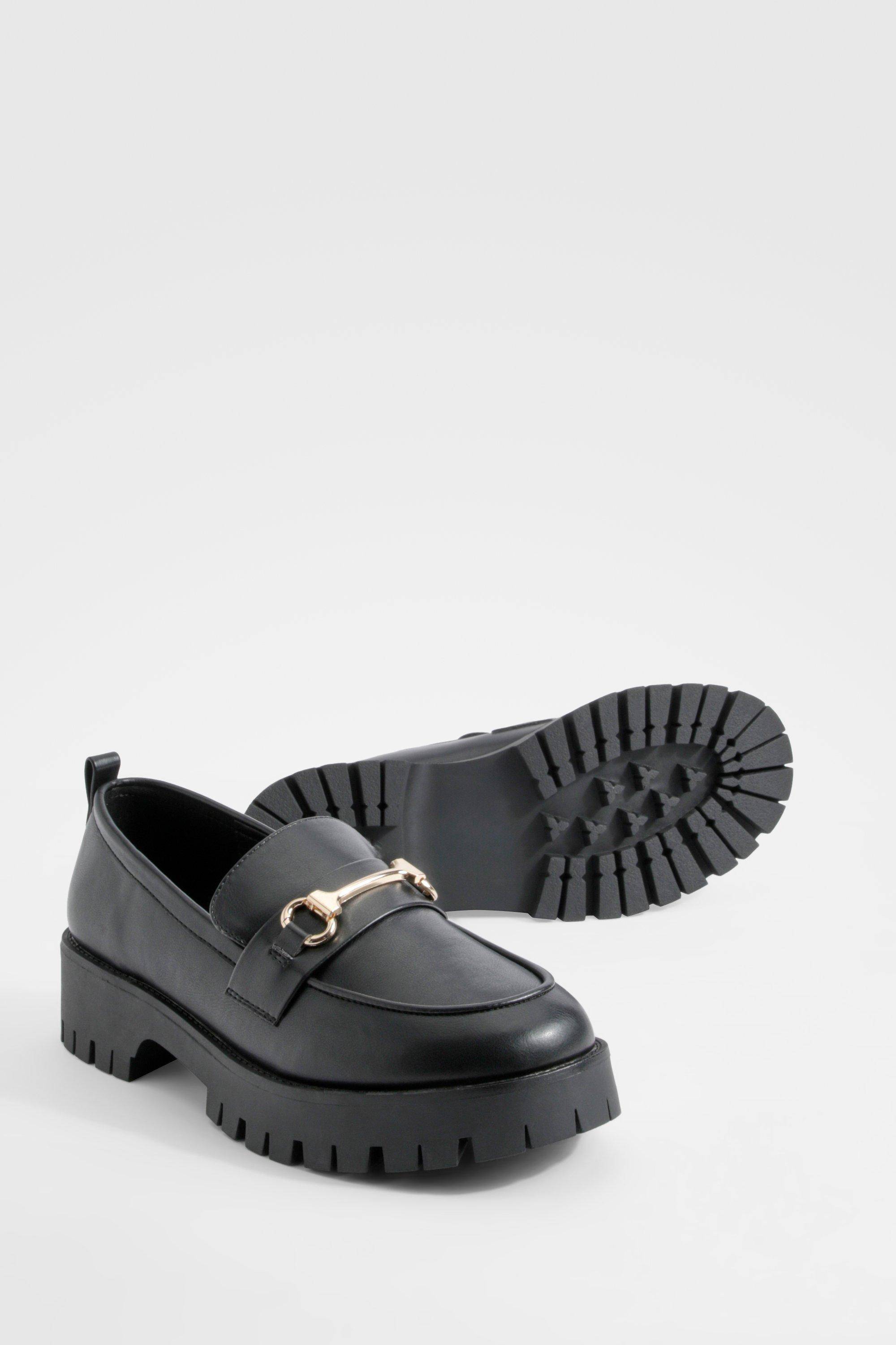 boohoo Mocassins À Barre En T Coupe Large Et Semelle Épaisse