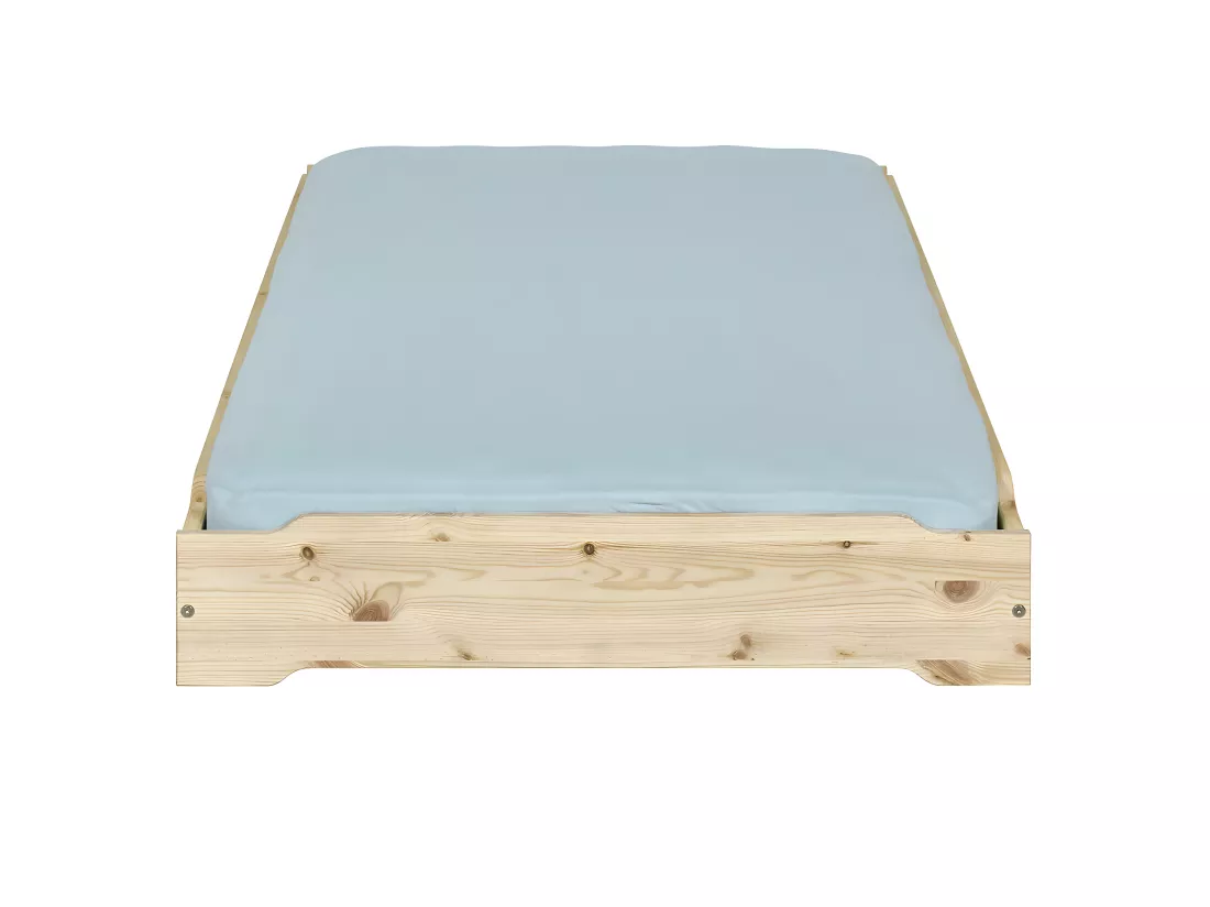 Pack 2 lits empilables et 2 matelas 90x190 cm bois massif bois naturel JELLY