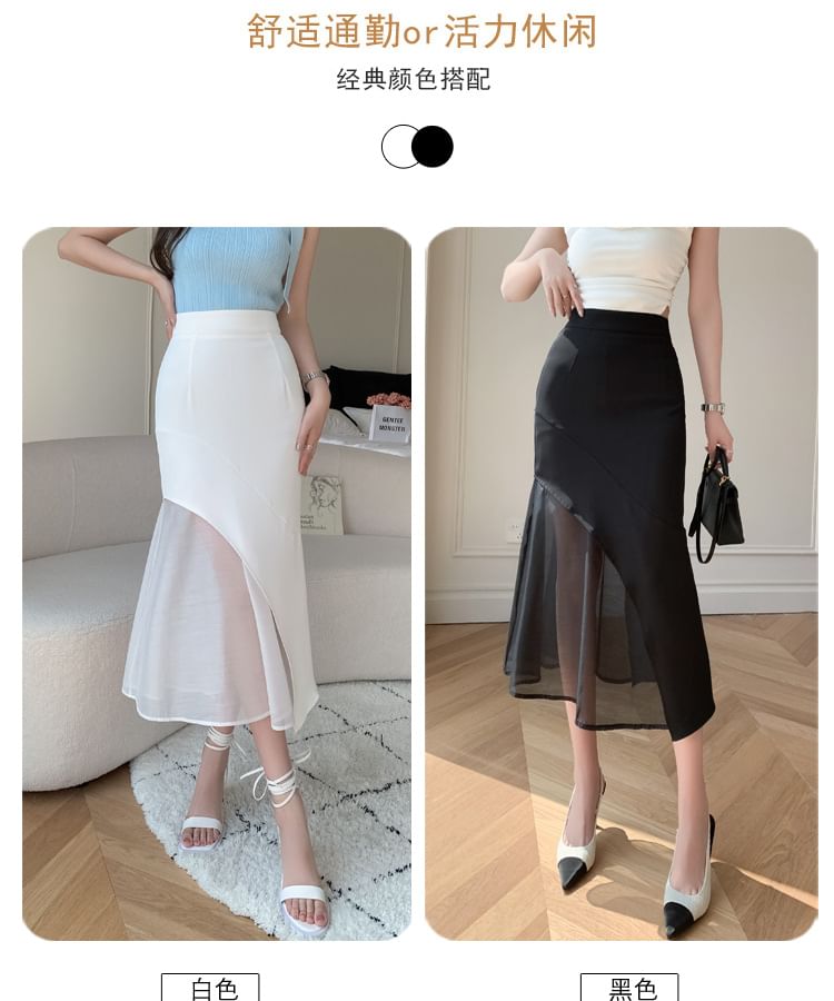 MAVIS - Hoge taille effen asymmetrische midi zeemeerminrok
