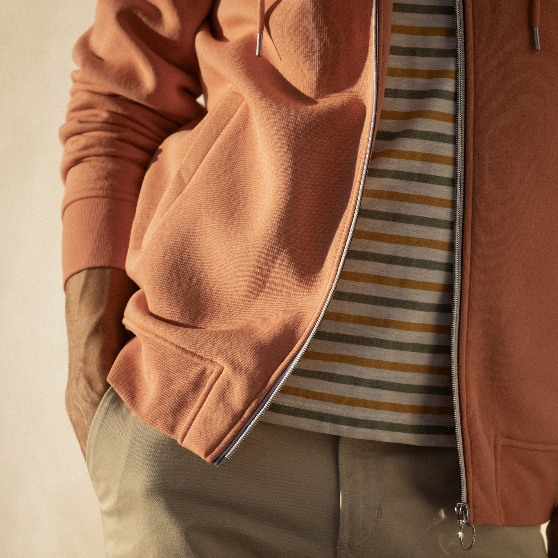 Sweat à capuche orange zip tricolore coton et coton recyclé - modèle mesnil