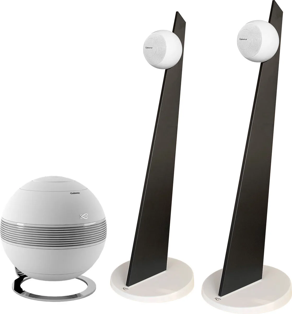 Pearl Sub blanc mat   iO3 Blanc mat sur pied noir et socle blanc (la paire) Chaînes hi-fi composées
