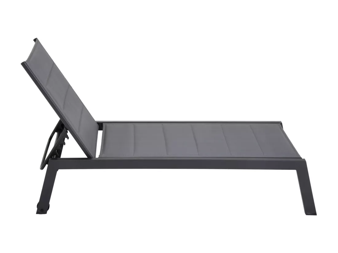 Lot de 2 bains de soleil BARBADOS en textilène gris - aluminium gris anthracite - HAPPY GARDEN