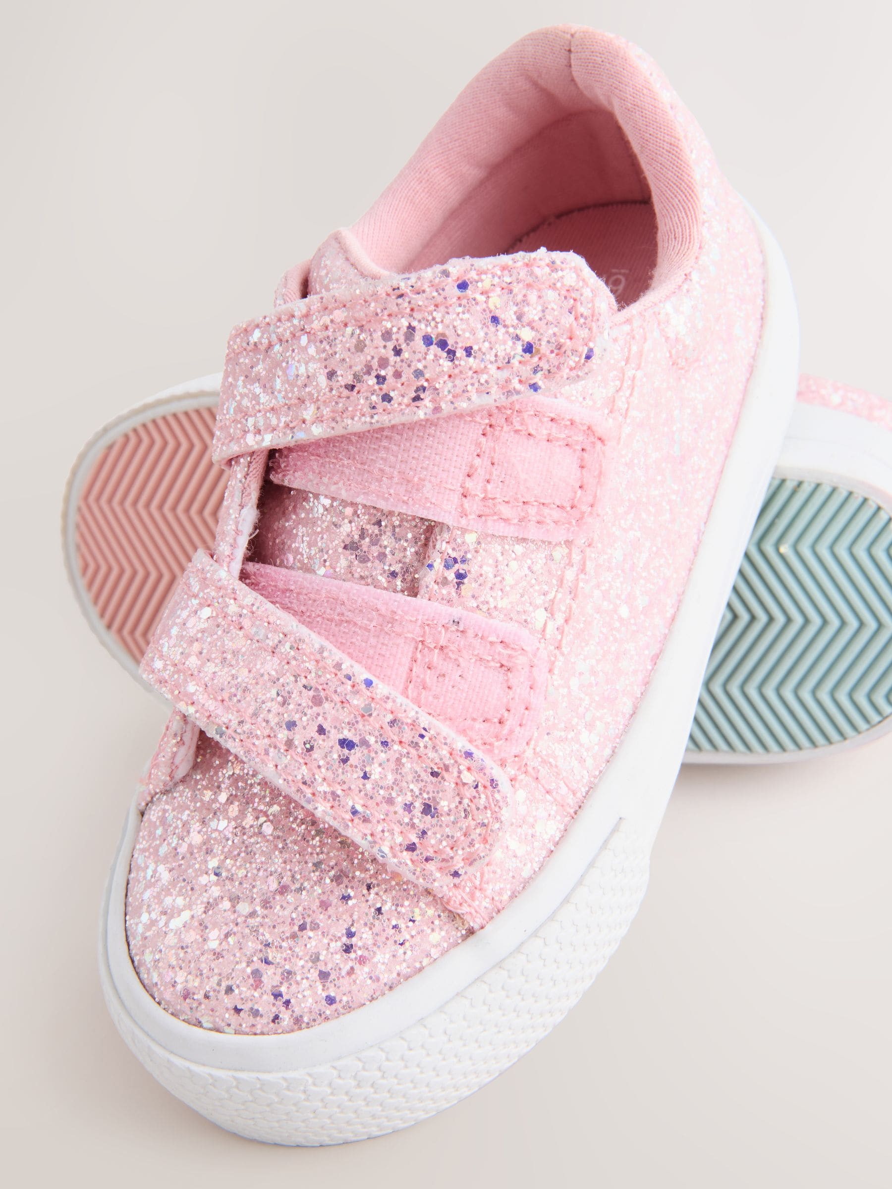 Roze glitter - Sneakers met dikke zool en klittenbandsluiting