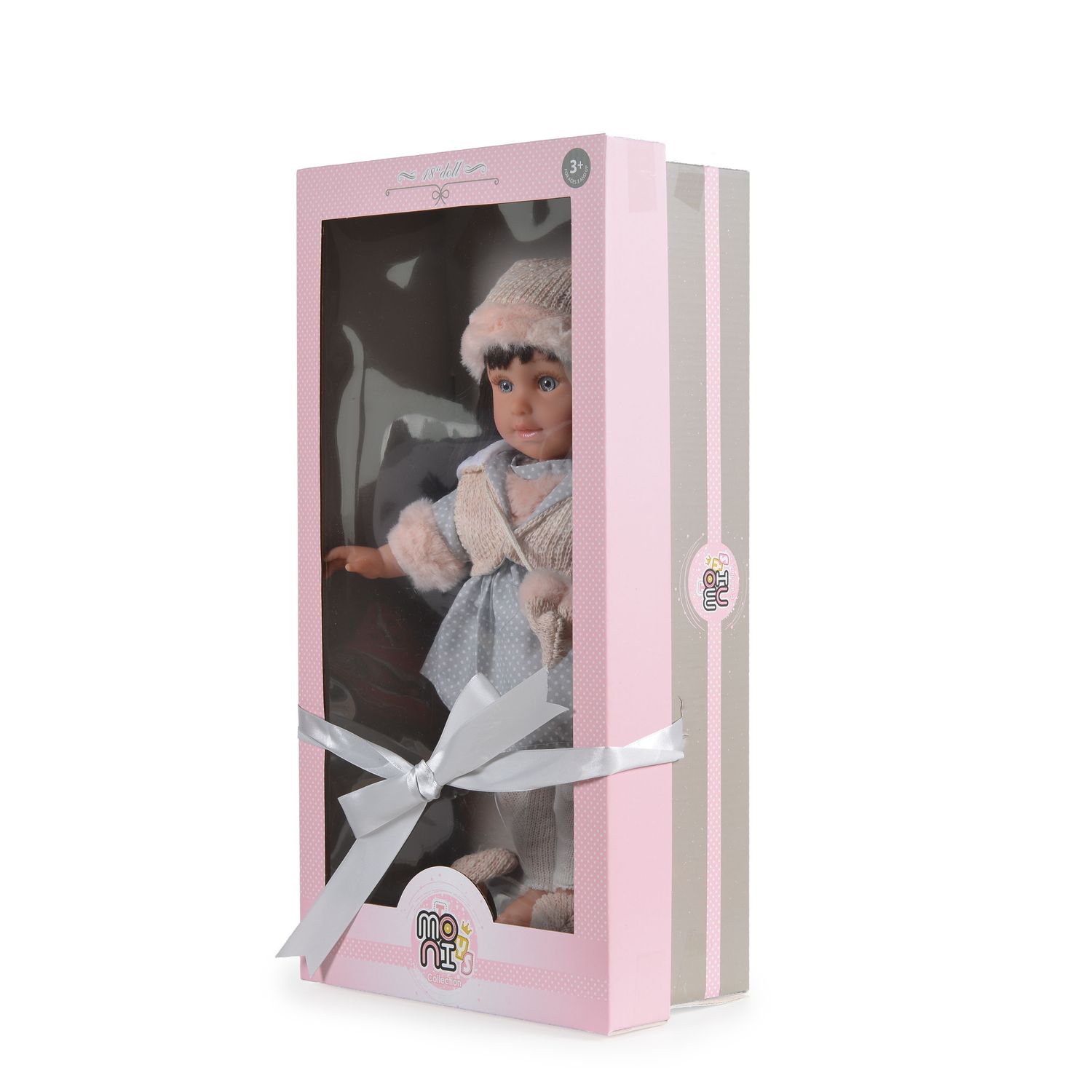 Moni Kinderpuppe 46 cm Kleidung, Haare, Mütze, bewegliche Arme Beine, ab 3 Jahre beige