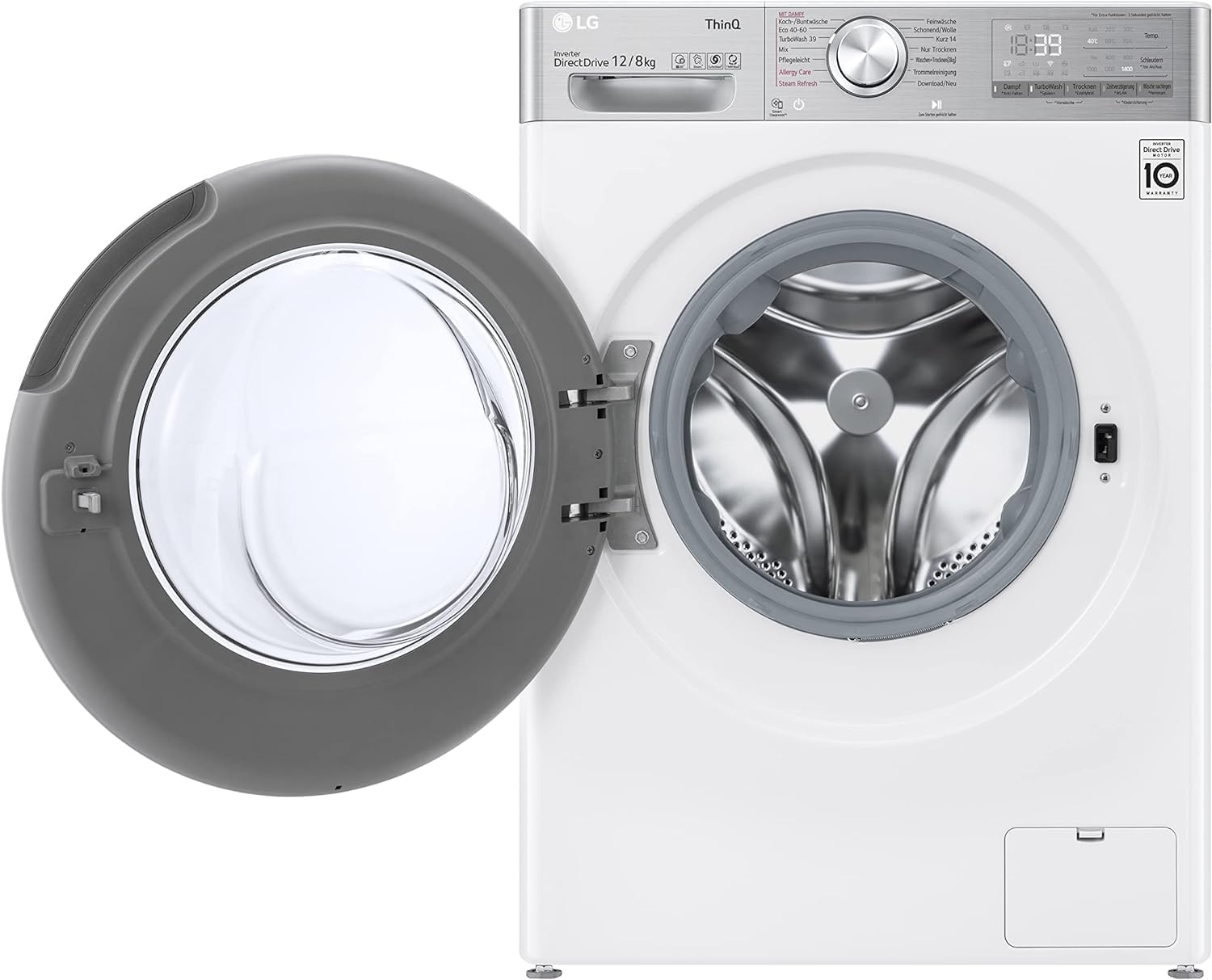 LG Electronics V9WD128H2 Waschtrockner mit AI DD | 12 kg Waschen | 8 kg Trocknen | 1400 U/min | Steam, Weiß