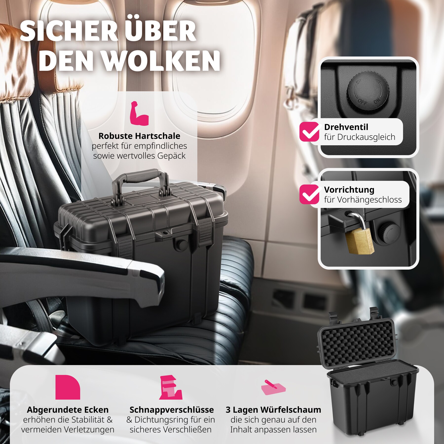 tectake® Universalbox, aus robuster Hartschale mit 4 dicken Schaumstoffeinlagen, wasserdicht und temperaturbeständig, 41 x 22 x 34 cm