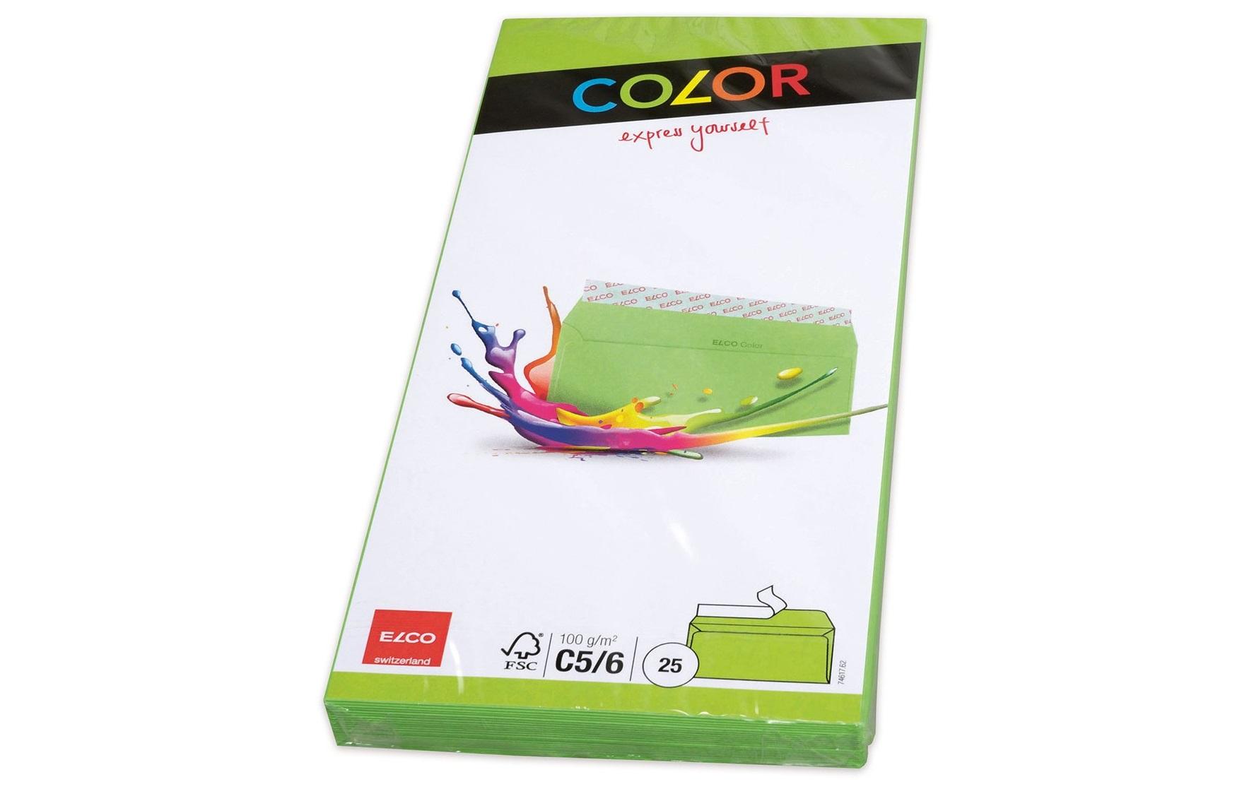 Couvert Color C5/6, Keine Fenster, 25 Stück, GrünFarbige Briefumschläge von Elco