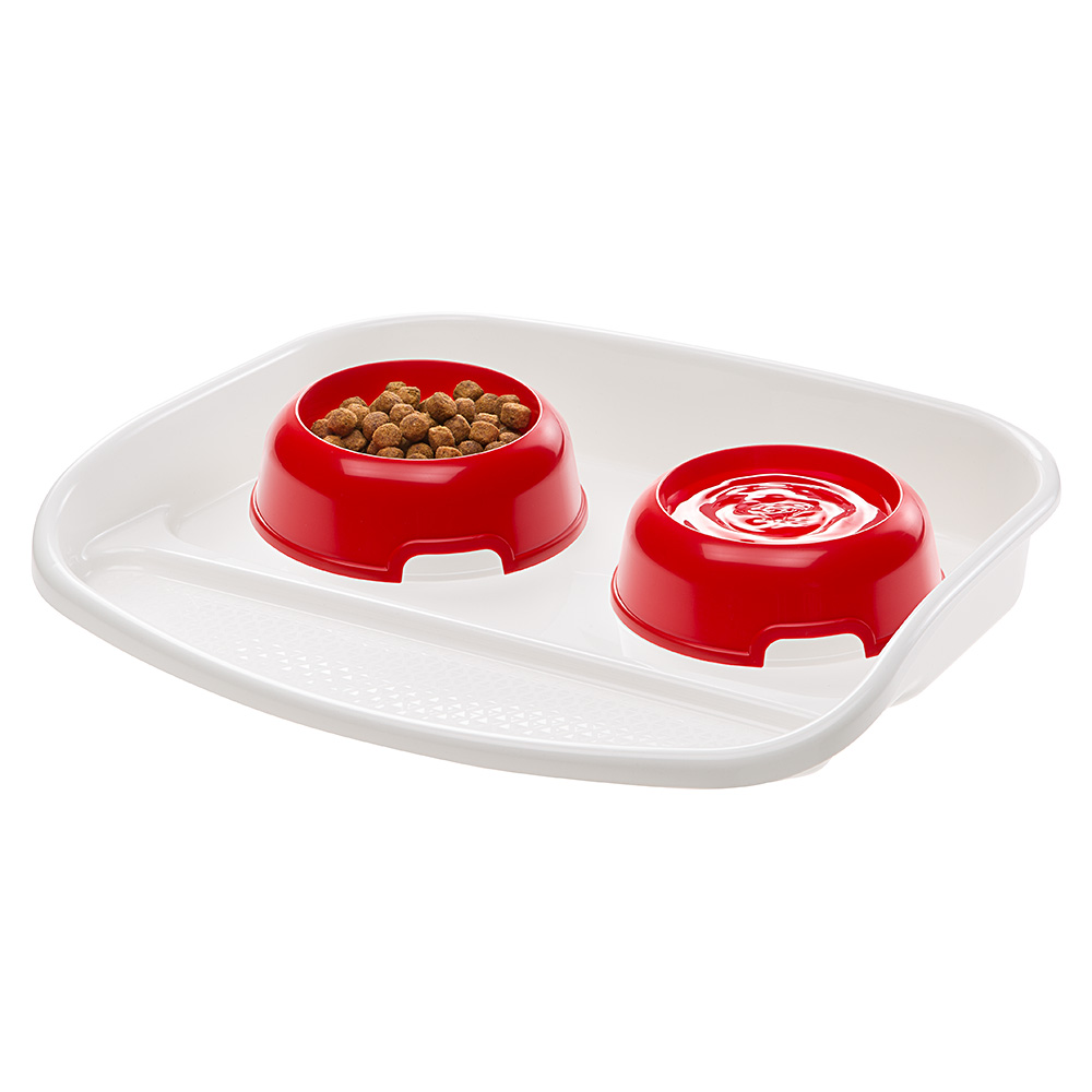 Ferplast plateau avec écuelles pour chats et chiens lindo double écuelle pour animaux, base en plastique résistant, pieds
