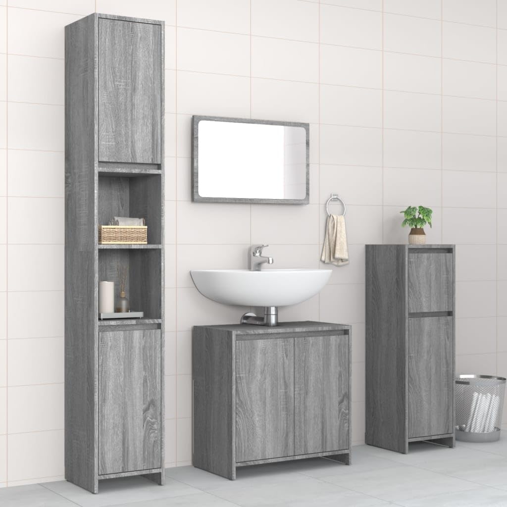 vidaXL 4-TLG. Badmöbel-Set Grau Sonoma Holzwerkstoff, Badezimmermöbel, Badmöbel Set, Badschrank, Badmöbel, Badezimmer Möbel, Badschrank Set