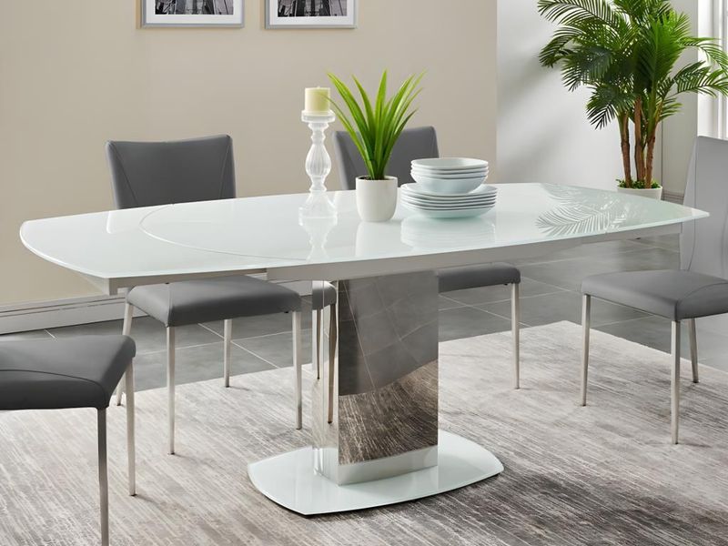 Vente-unique Eettafel TALICIA uitschuifbaar van gehard glas en metaal - 6 tot 8 personen - wit L 190 cm x H 75 cm x D 105 cm