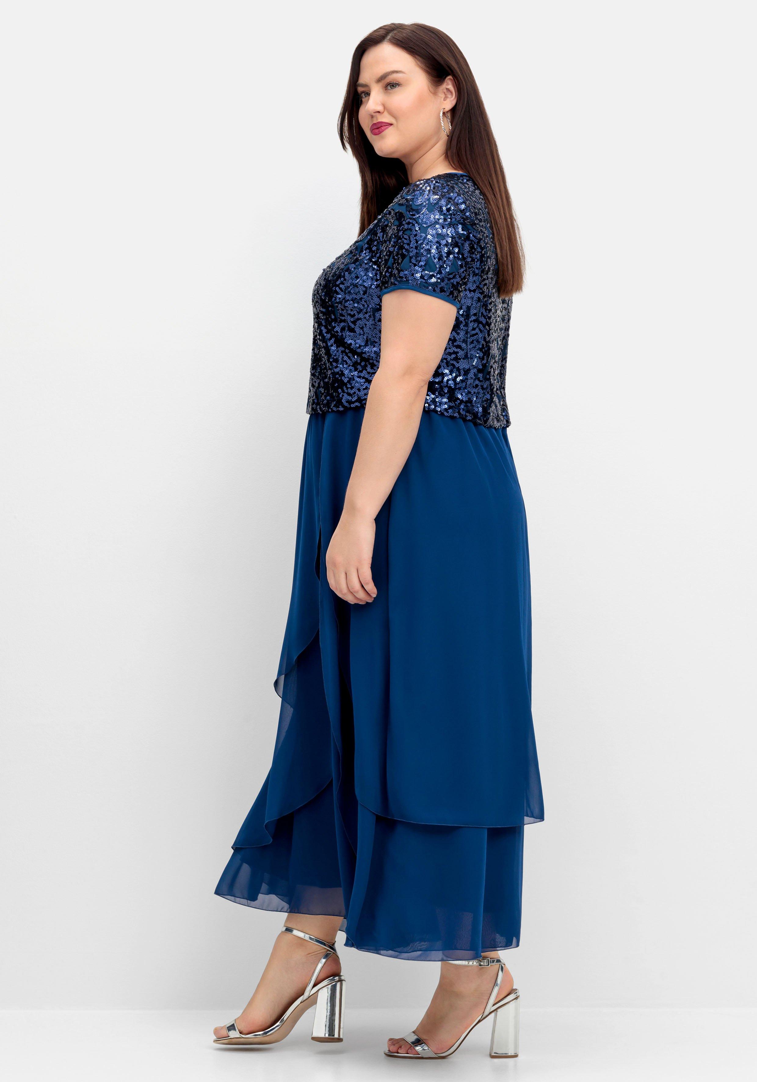 Abendkleid mit Paillettenoberteil und Lagen-Rock