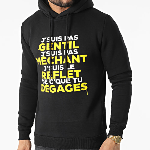 Sweat Capuche Gentil Méchant Noir Jaune